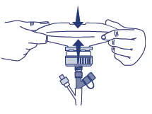 Kaksi kättä puristaa ja painaa pyöreää osaa.