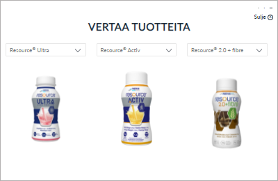 Tuotevalintatyökalu ravintolisille